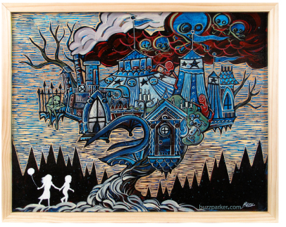 Buzz Parker Garden Mansion carved wood painting